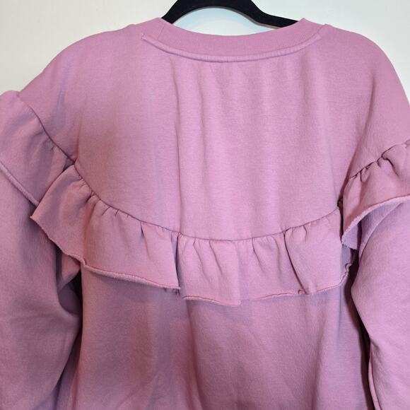 By Anthropologie Women's Ruffled Pullover Pink Sweatshirt Sz M Cottagecore - Picture 6 of 8